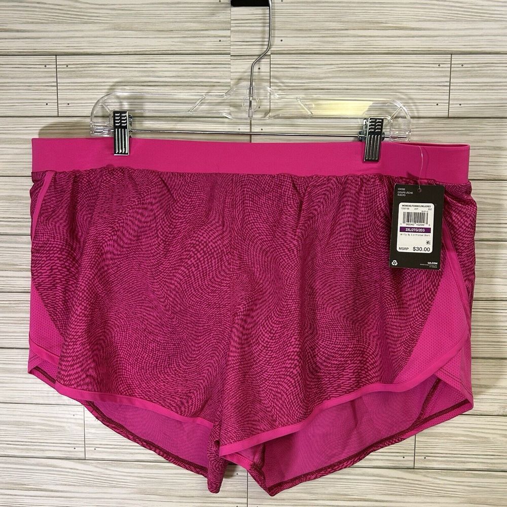 NWT Under Armour Women's Loose Heatgear Fly By 2.0 Running‎ Shorts Size 2XL Pink